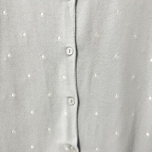 🟢CJ Banks Light Blue 3/4 Sleeve Embroidered Dots Button Down Cardigan Size 3X - Picture 3 of 7